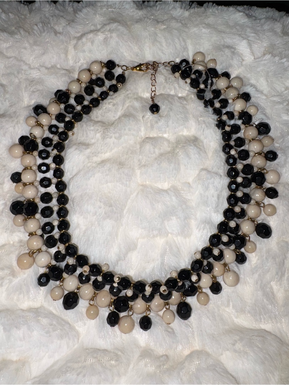 Black and Cream Beaded Statement Necklace